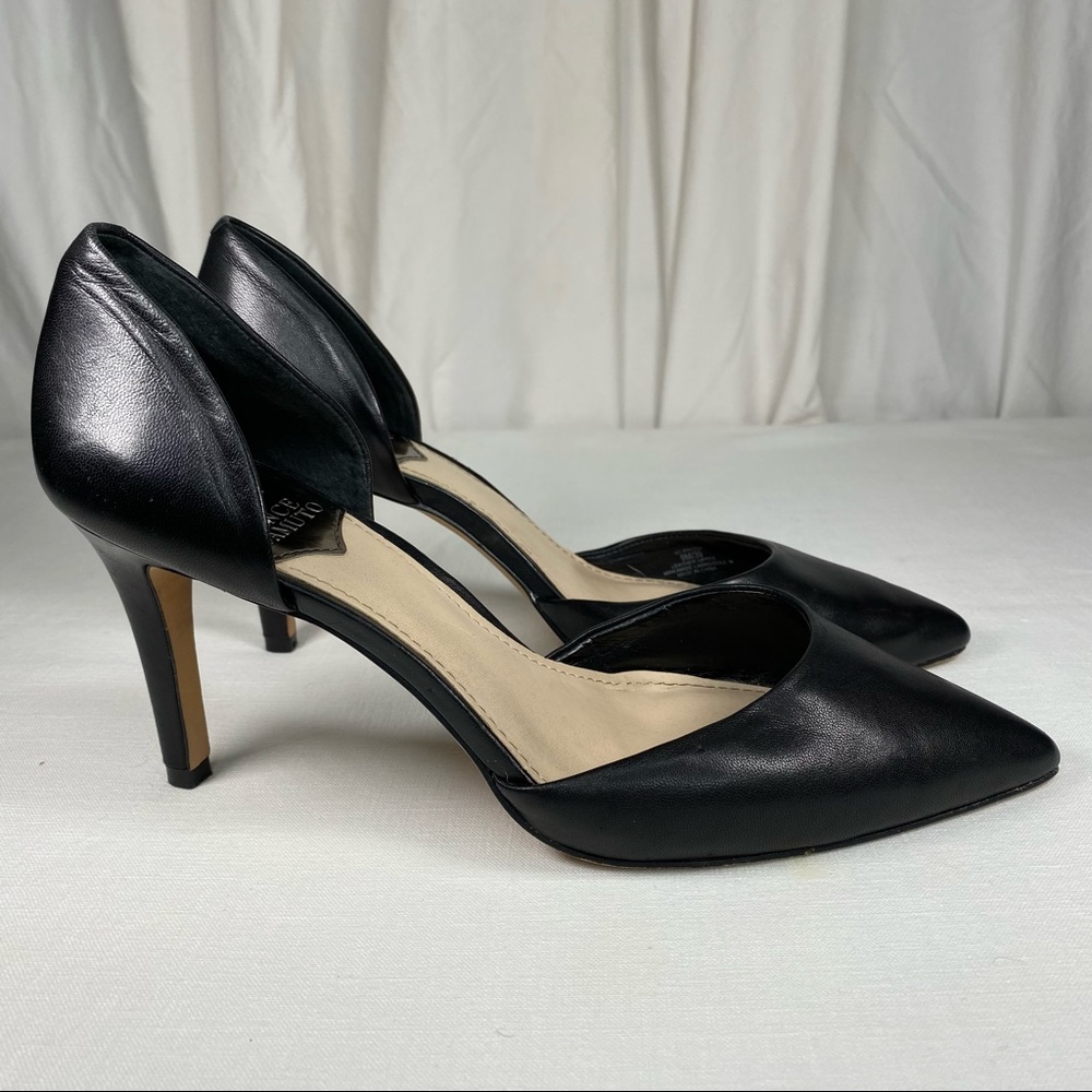 VINCE CAMUTO VC Raccia Black Leather 3.5” Heels Women’s Size 9M